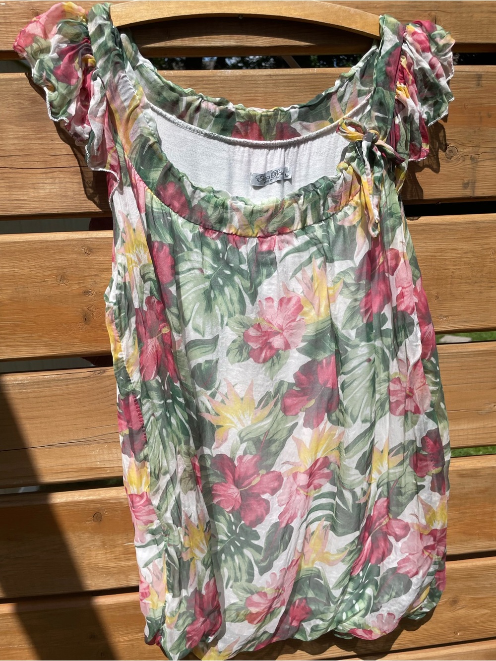Elena Baldi Made in Italy 100% Silk Tropical Floral Ruffle Blouse